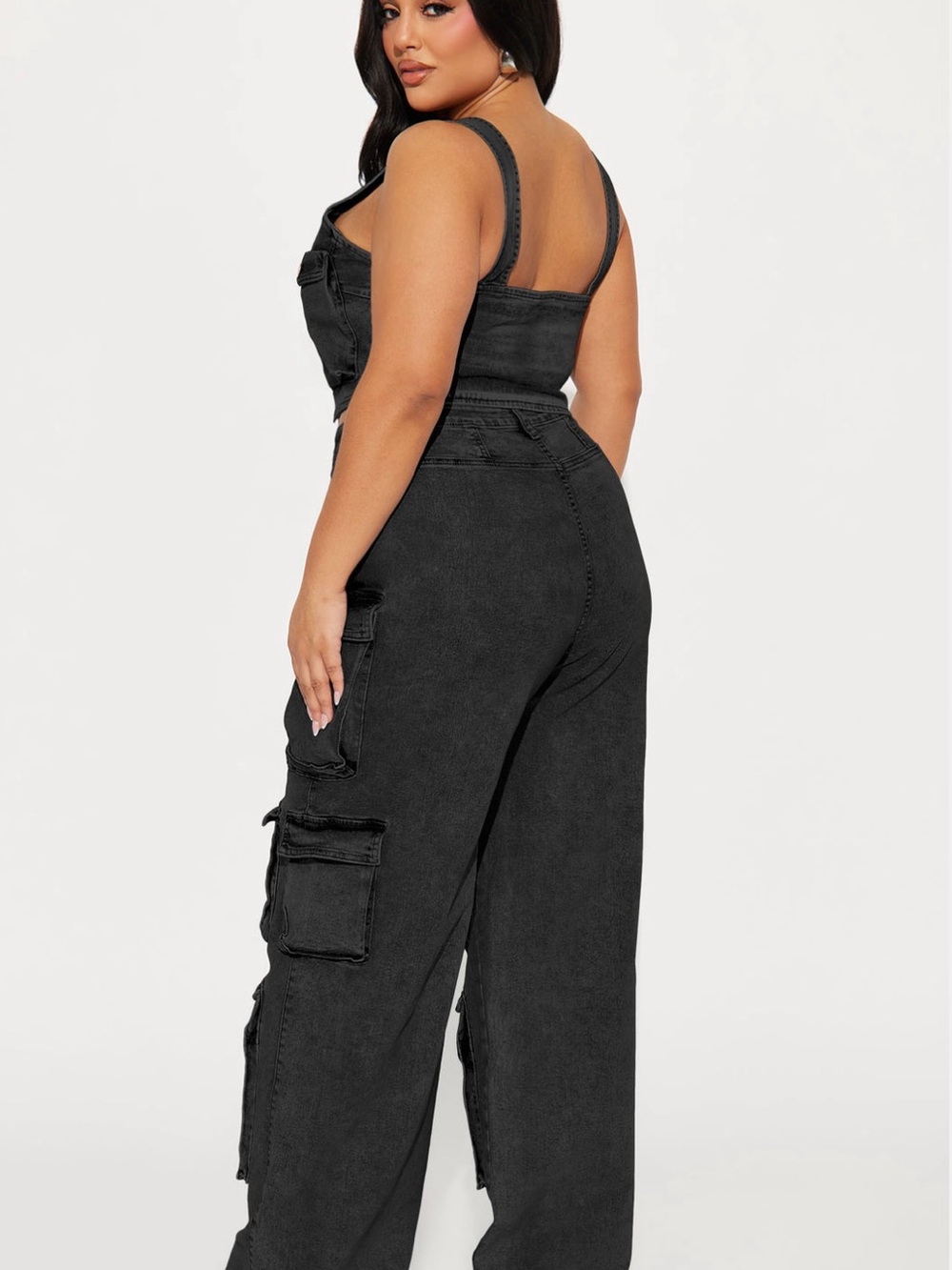 Fashion Nova Black Wide-Leg Cargo Jumpsuit